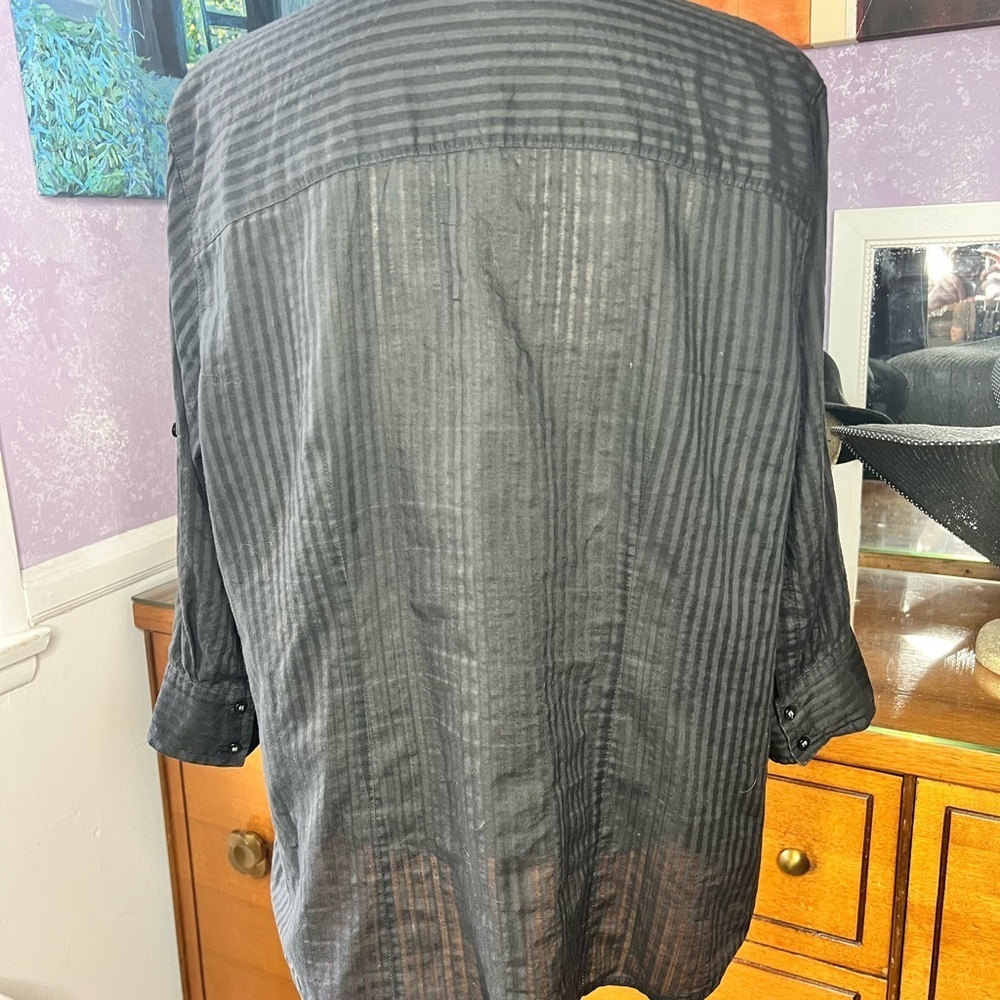 Charter Club SZ M Black Button Up Textured Blouse - Picture 5 of 9